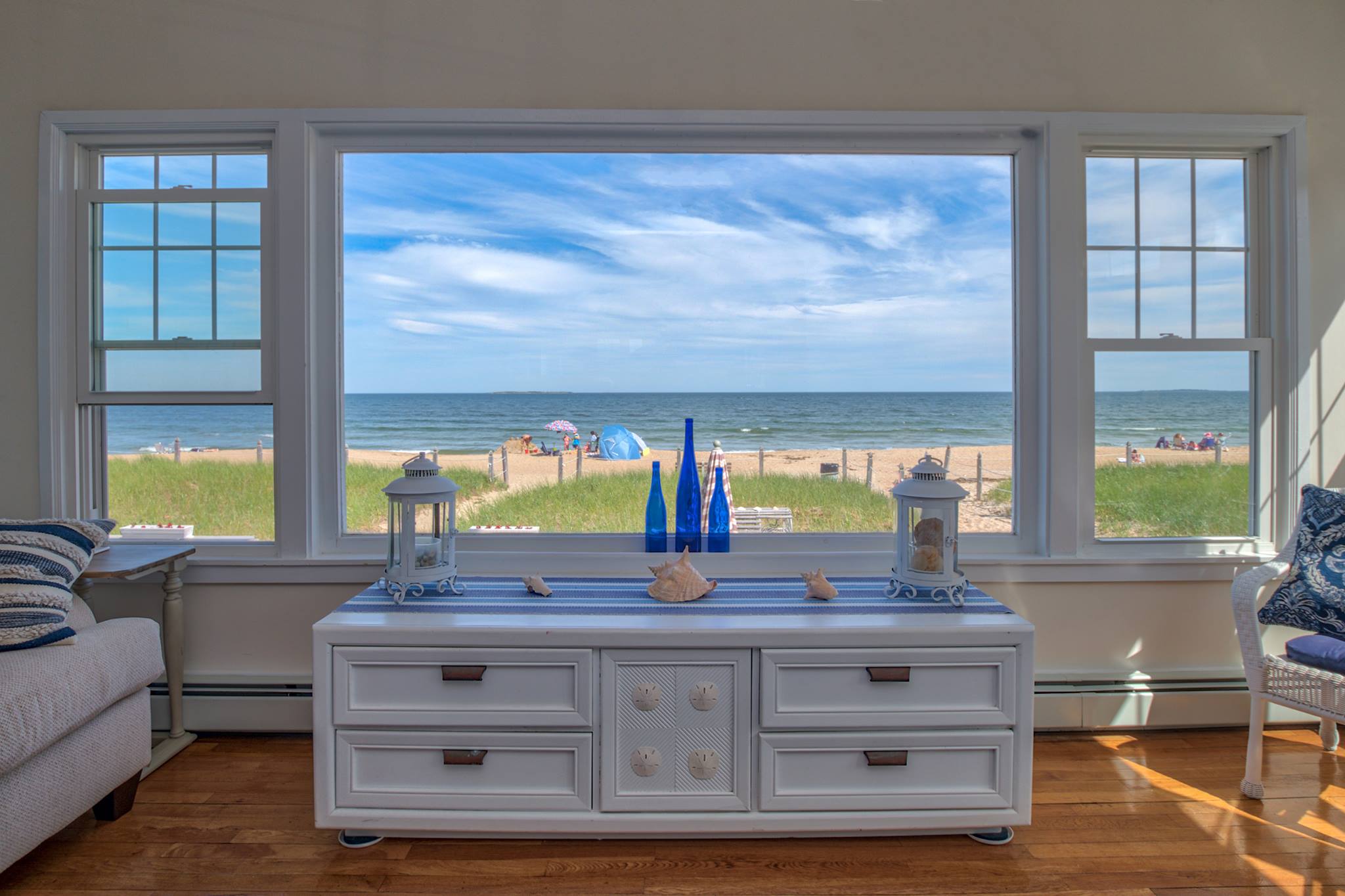 A view of the beach from the lobby